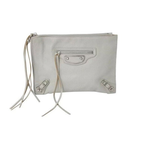 BALENCIAGA Edge Clutch Bag Gray Leather Handbag Pouch - Picture 1 of 9